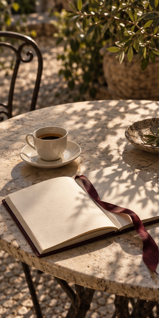 Coffee and a notebook in afternoon light